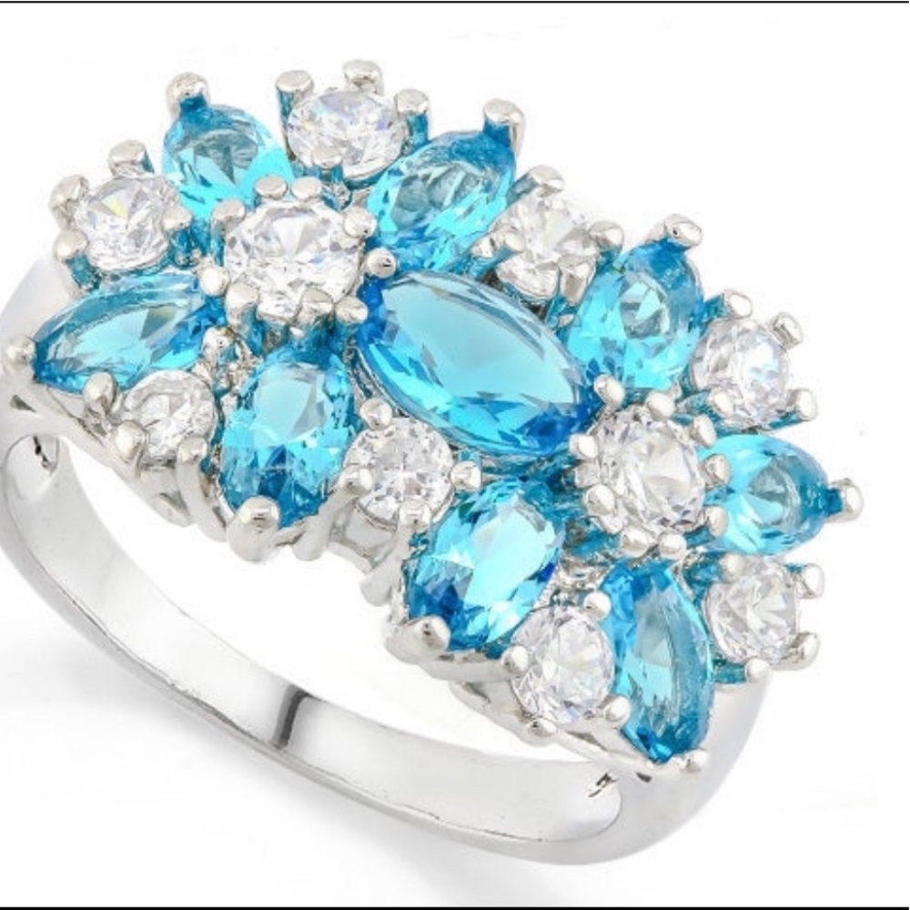 14k White Gold Blue Topaz & White Sapphire Ring